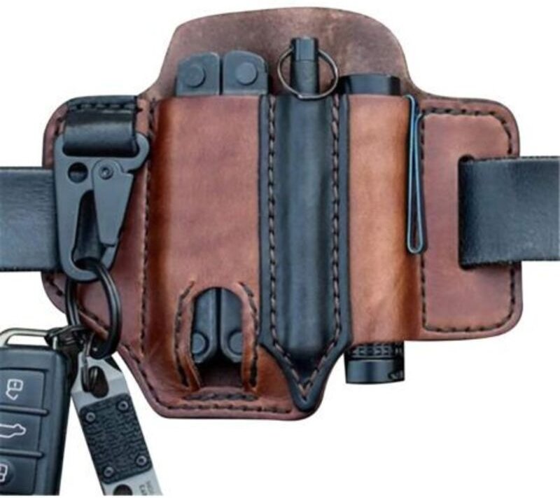 Taktische EDC-Tasche aus Leder mit Werkzeughalter, Gürtelschlaufe und Schlüsselring (17,5 × 13 cm)