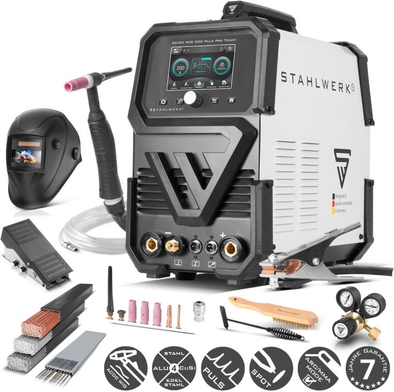 STAHLWERK Schutzgas-Schweißgerät AC/DC WIG 200 Puls Pro Touch Vollausstattung