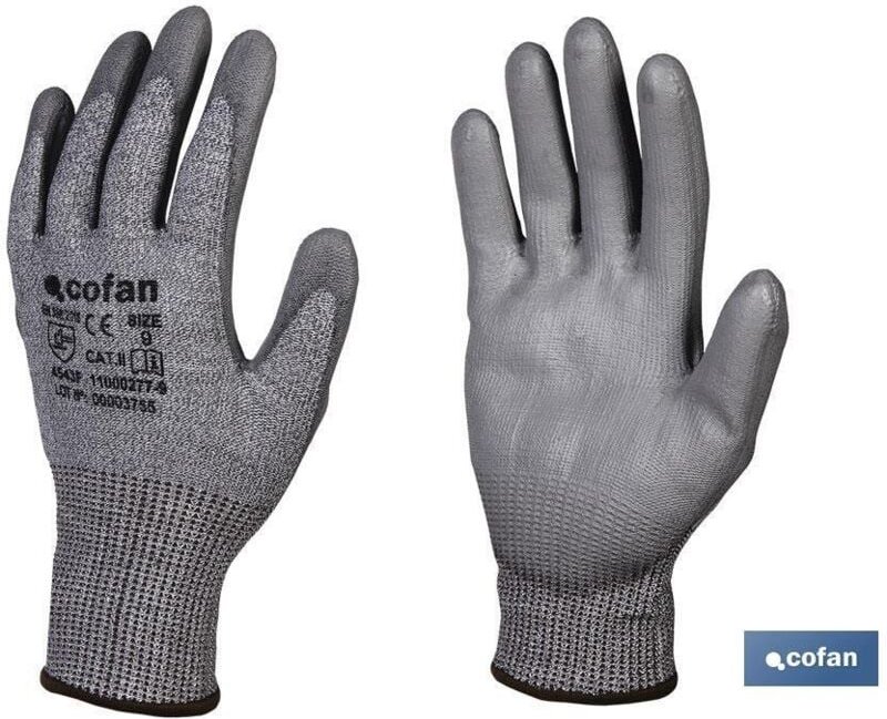 Grauer PU-imprägnierter Anti-Schnitt-Handschuh T-8