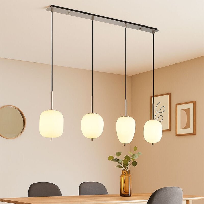 Pendelleuchte Lampe Hängeleuchte Esszimmerlampe Wohnzimmer, 4 flammig, Metall Glas silber, 4x E14 Fassungen, LxBxH 110x1...