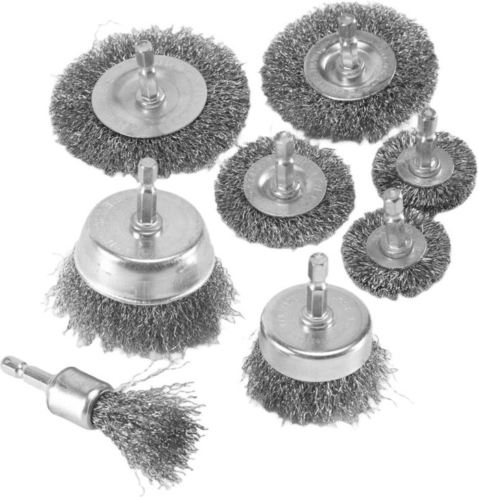 8-Teiliges DrahtbüRsten-Rad-TopfbüRsten-Set 1/4--Sechskantschaft, Grob Gecrimptes Kohlenstoffstahl-Drahtrad Zur Rostentf...