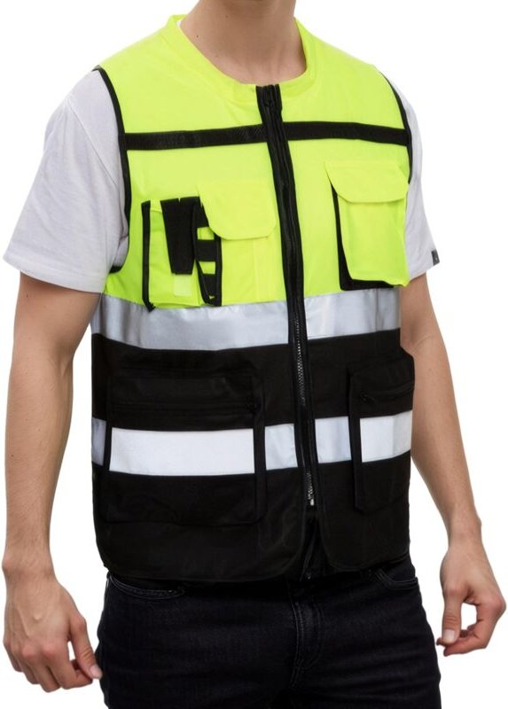 Gelbe/orange Sicherheitsweste, Arbeitsweste mit Reißverschlusstasche, Reflektorstreifen, atmungsaktive Arbeitskleidung, ...