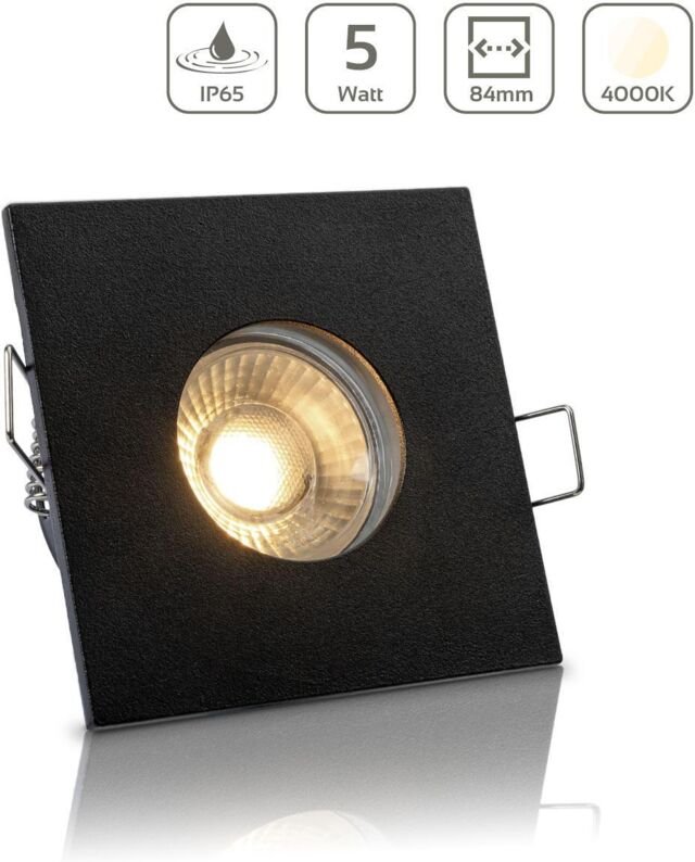 Einbauspot IP65 eckig - Farbe: Schwarz - LED Leuchtmittel: GU10 5W neutralweiß