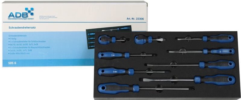 ADB Werkzeugeinlage Schubladen Einlage Schraubendreher Schraubenzieher Set 9-tlg