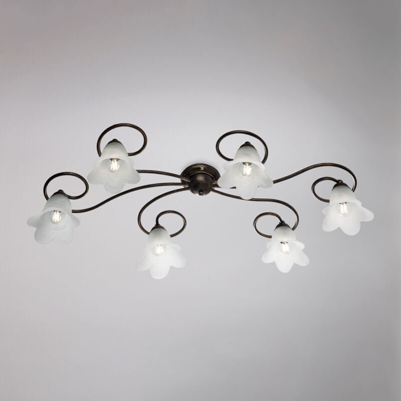 Iron Brown Gold Deckenleuchte sechs Lichter Weißglas Lampenschirme 99x50x H17 cm