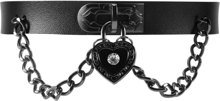 Tlily - Leder Herzanhaenger Kette Halsband Gothic Punk Choker Schwarz