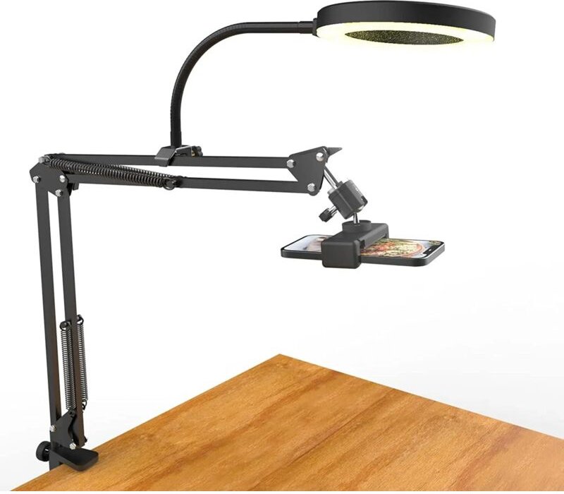 Overhead Stativ Handy mit Ringlicht, flexibler Tisch Kamera Arm mit Licht, flexible Tisch Kamera Befestigung für Live St...