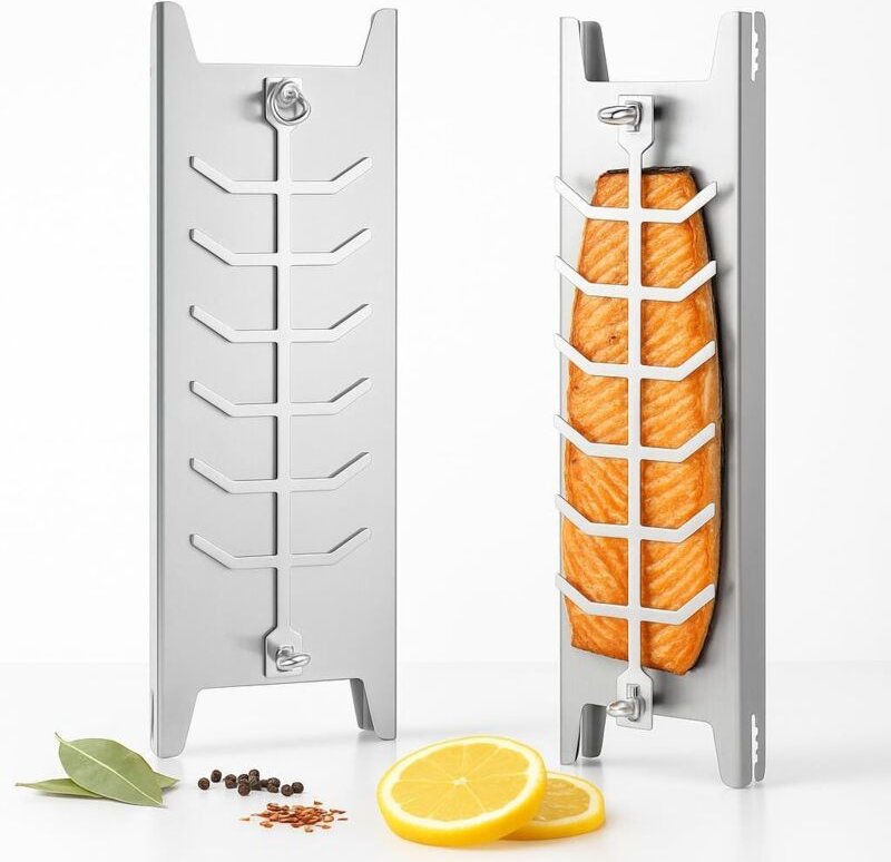 Trintion Flammlachshalter Edelstahl 59,5 cm – Grillzubehör für Feuerschale & BBQ, Lachsbrett Halterung rostfrei & spülma...