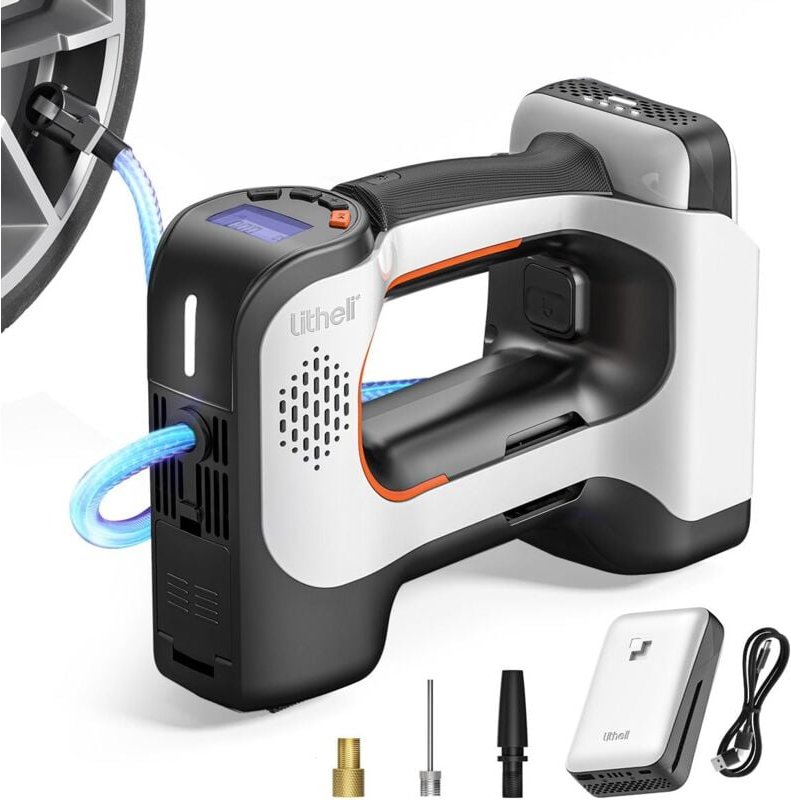 Elektrische Luftpumpe, 20V Luftkompressor 2.0 Ah, batteriebetriebenes digitales Druckmessgerät, 160PSI, tragbare Pumpe f...