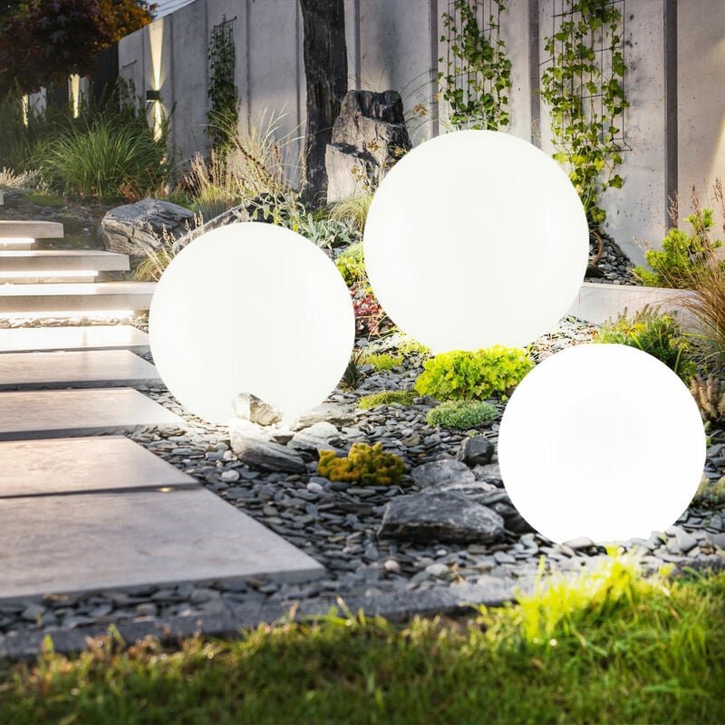 Expo Börse - Solarlampe Solarleuchte Steckleuchte Gartenlampe Kugellampe Terrasse, Akku IP44 Erdspieß, weiß silber, led ...
