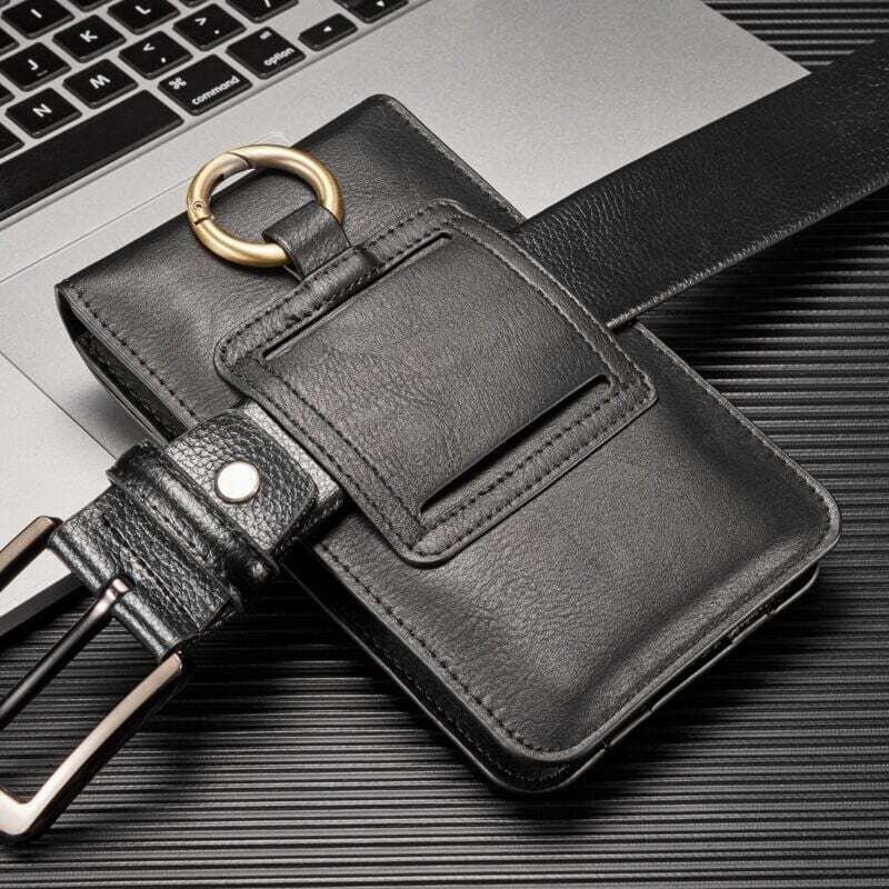 Herren-Gürtelholster, universelle Handy-Ledertasche (schwarz) - KZQ