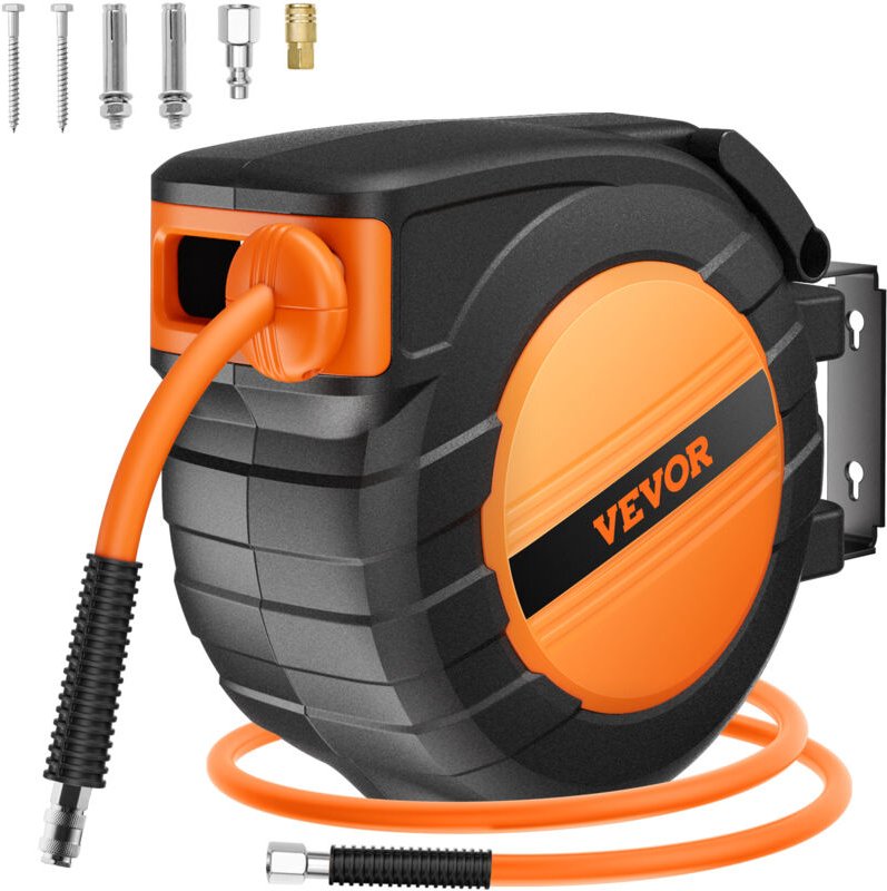 VEVOR Druckluft Schlauchtrommel, 9,52 mm x 15,24 m Luftschlauch, max. 300 PSI, Schlauchaufroller mit automatischem Aufro...