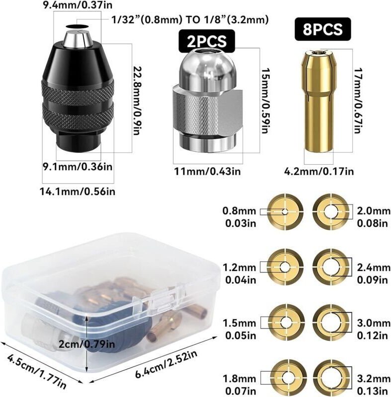 Thumbnail - Set mit 11 Bohrfuttern, Dremel 4486 Bohrfutter, 4485 Spannzangen, Schnellwechsel-Spannzangenköpfe aus Messing für Dremel...