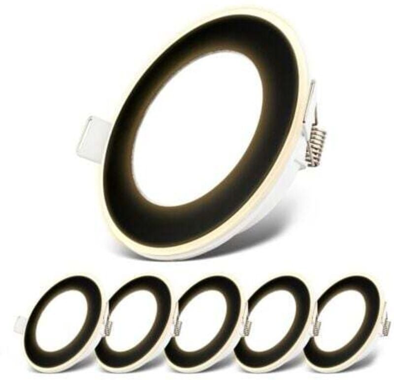 B.k.licht - Einbaustrahler 68mm 6er Set - 230V, 4,9W, 425ml, led, Nachtlichtring, warmweiß, schwarz