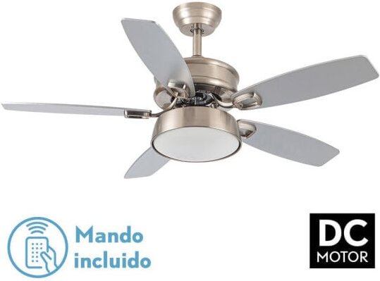 Ventilator 30w Dc Braw Nickel 5 Flügel Silber/Buche 6 Vel. 3 Farben 106,7d/Erdbeben, Memory und Timer 2850lm - Fabrilamp