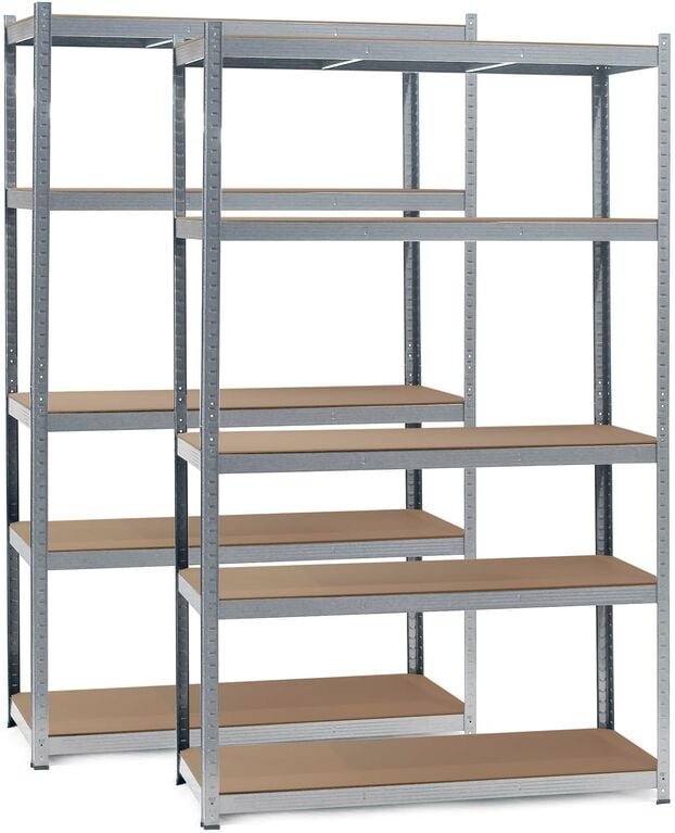 Wiltec Set 2x Schwerlastregal 120x50x200cm, 175kg/Ablage, Steckregal verzinkt aus Stahl, Lastenregal mit 5 Ablagen, Werk...