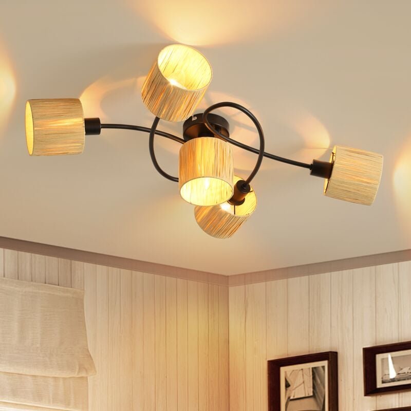 Thumbnail - GBLY Deckenstrahler 5 Flammig Deckenleuchte Wohnzimmer - Deckenspots Vintage Schwarz Natürlich Strahler Innen Umgeben De...