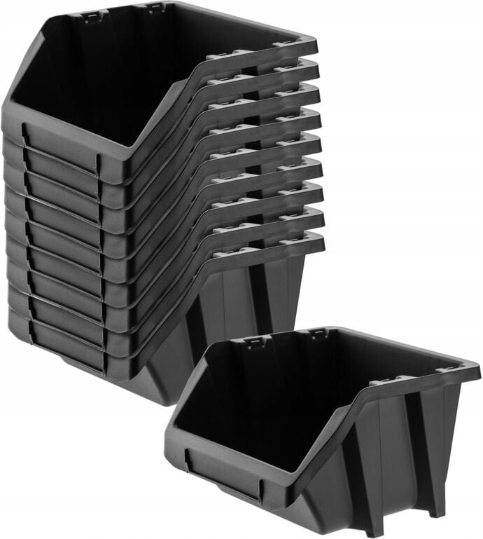 Werkstatt-Stapelkiste, Lagerboxen (Schwarz, 10er Set - 214x198mm) - Kadax