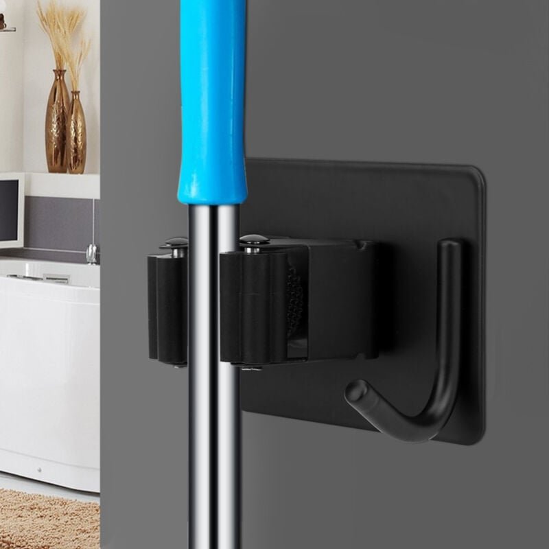 Ugreat - Lanudry Wandhalterung, Edelstahl, Mopphalter, Haken, Aufhänger, Garage, Werkzeug-Organizer, Schwarz