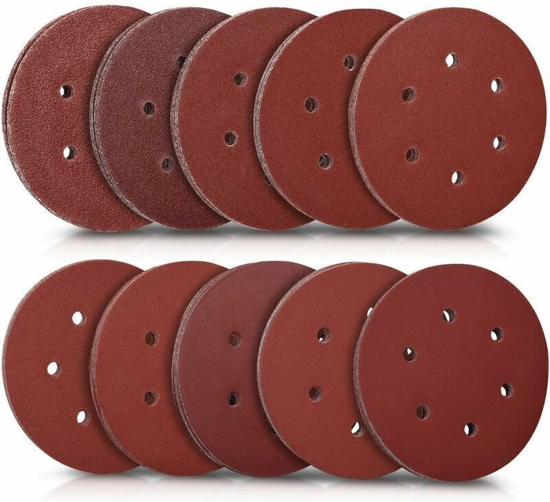 Packung mit 50 runden Schleifscheiben, 150 mm – Körnung 40 bis 400 – Klettverschluss – Für Hartholz und Metall