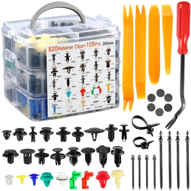 Thumbnail - 925 Stück Kunststoff-Niet-Clips, Kunststoff-Niet-Schutzverschluss, universelle schwarze Auto-Clips für Auto-Türverkleidu...