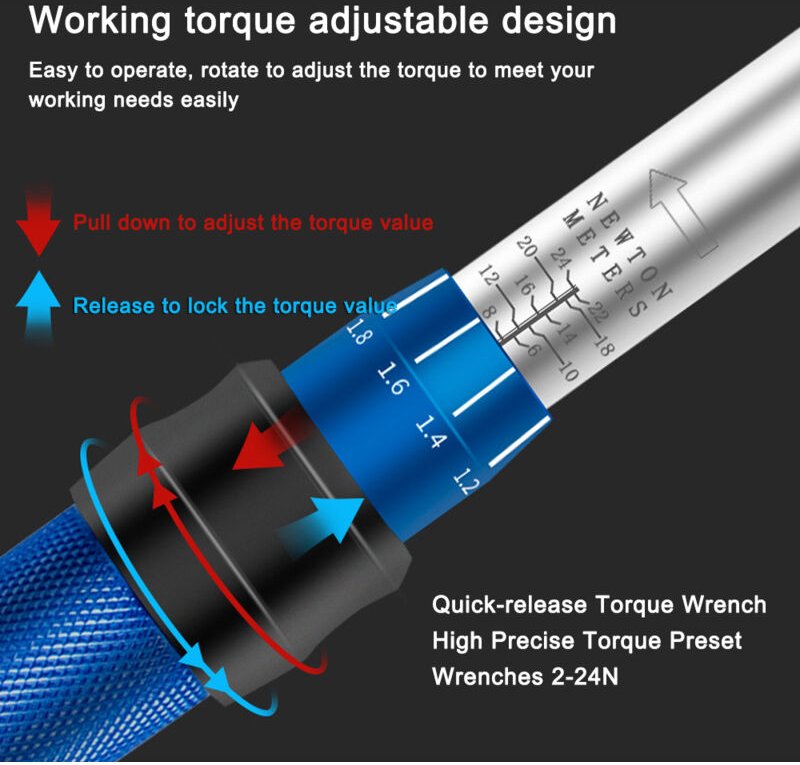 Schnellspann-Drehmomentschlüssel, präzise voreingestellte Schlüssel mit hohem Drehmoment, 2–24 Nm Drehmoment, 1/4 Zoll v...