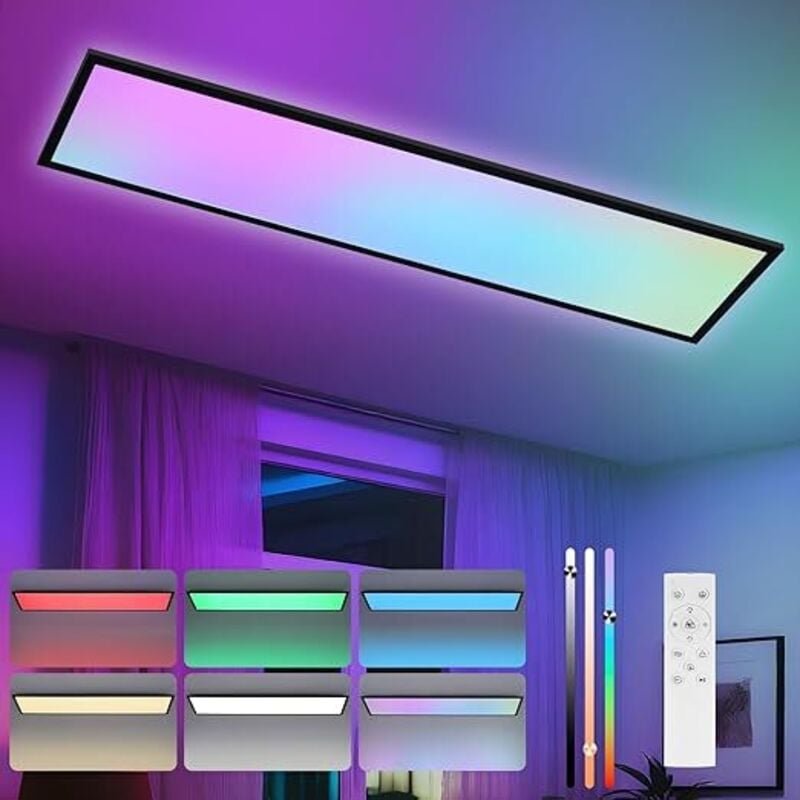 GBLY LED Panel 120x30 Dimmbar Deckenpanel lang RGB Farbwechsel Büro Flach mit Fernbedienung Bürolampe 39W Schwarz Groß R...
