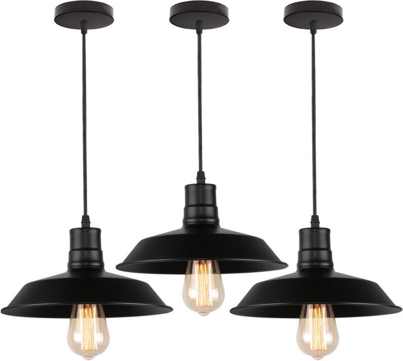 3er Pendelleuchte, Retro Hängelampe mit E27 Fassung, Industraille Stil Kronleuchter mit Ø26cm Eisen Lampenschirm für Ess...