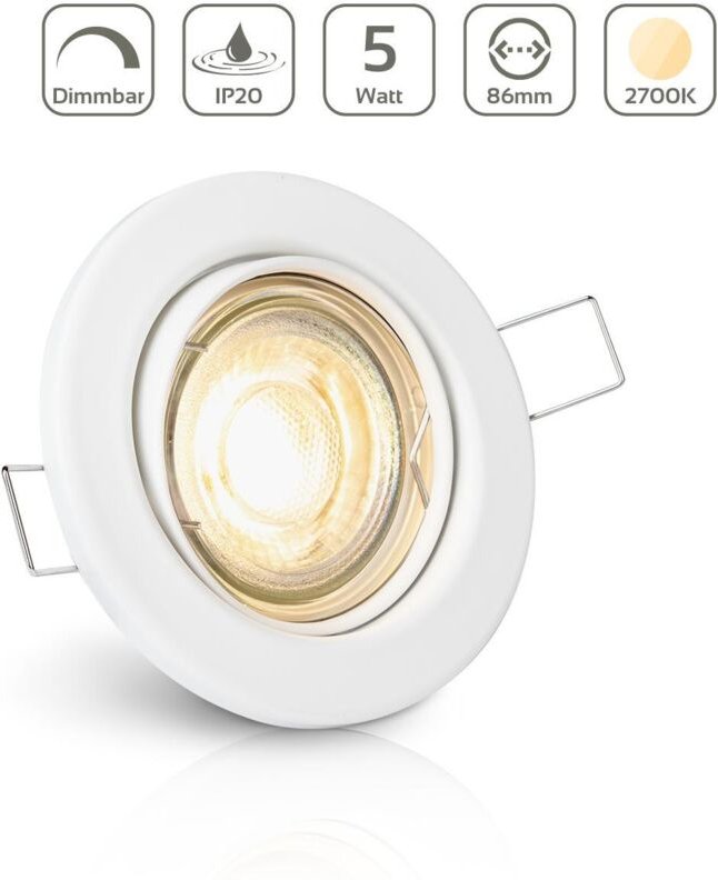 Einbauspot IP20 rund schwenkbar Sprengring - Farbe: Weiß - LED Leuchtmittel: GU10 5W warmweiß dimmbar