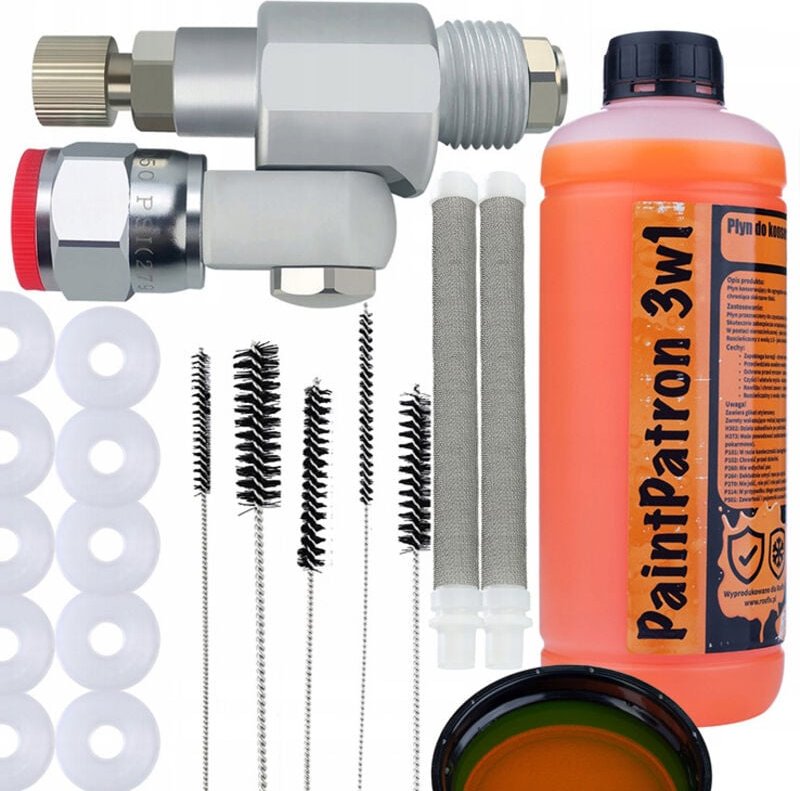 Rosfix Set CleanShot Ventil – Zubehör für Farbspritzgerät 10x Dichtung, 2x 60 Mesh Filter, Reinigungsbürsten, 1 L Reinig...