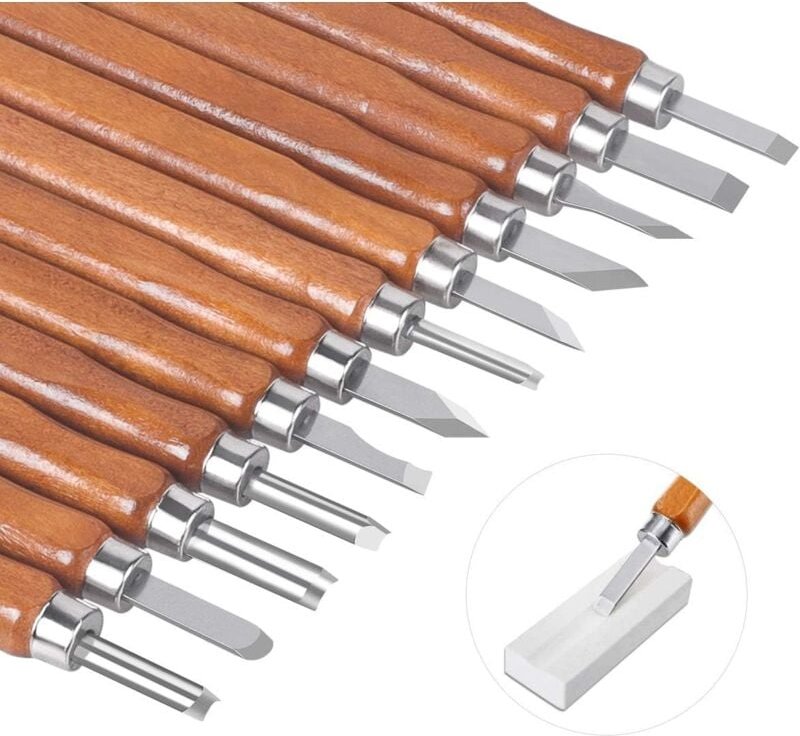 Memkey - 12-teiliges Holzschnitzwerkzeug-Set, Holzmeißel, Holzschnitzmesser, handgefertigte DIY-Holzbearbeitung für prof...