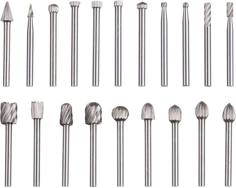 Tigrezy - 20-teiliges HSS-Wolframkarbid-Frässtift-Set mit 3-mm-Schaftfräser für Dremel-Rotationswerkzeuge für Holzbearbe...