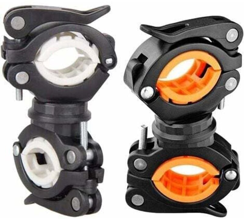 Lablanc - 2 Stück orange und weiß Fahrrad-Taschenlampen-Clip, 360° drehbarer Fahrrad-Lichthalter, Fahrrad-Taschenlampe, ...