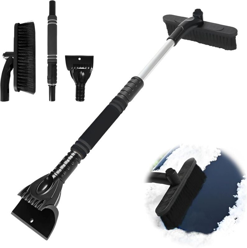 Eiskratzer und Schneebürste (2-in-1), Schneeräumwerkzeug für eisigen Schnee mit Schaumstoffgriff, verstellbare und abneh...