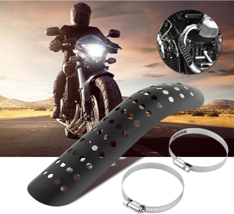 Prenfle - Ej.Life Qiilu Motorrad Loch Hitzeschild Kurve Auspuffrohr Abdeckung für Universal Motorrad(schwarz)