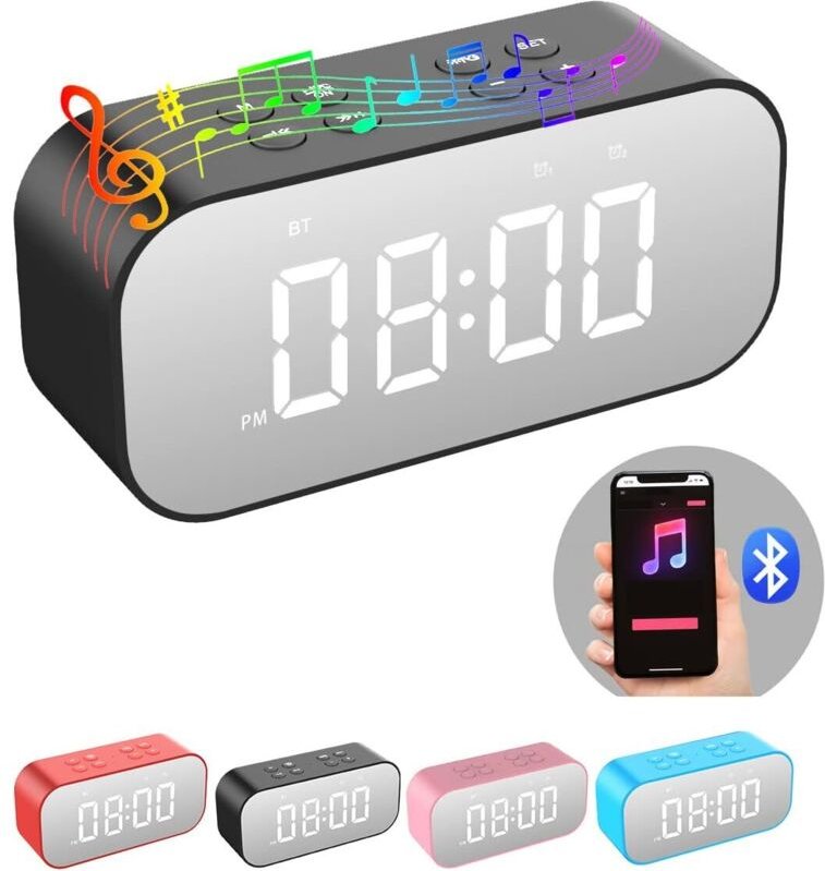 Thumbnail - Wecker für Schlafzimmer/Büro, Digitaluhr mit Bluetooth-Lautsprecher, kleiner Wecker für schwere Schläfer, Erwachsene, Ju...