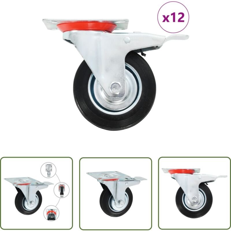 The Living Store - 12 Stk. Lenkrollen 100 mm - Lenkrollen - Rollensatz - Schwenkräder - Industrierollen - Lagerwagenroll...