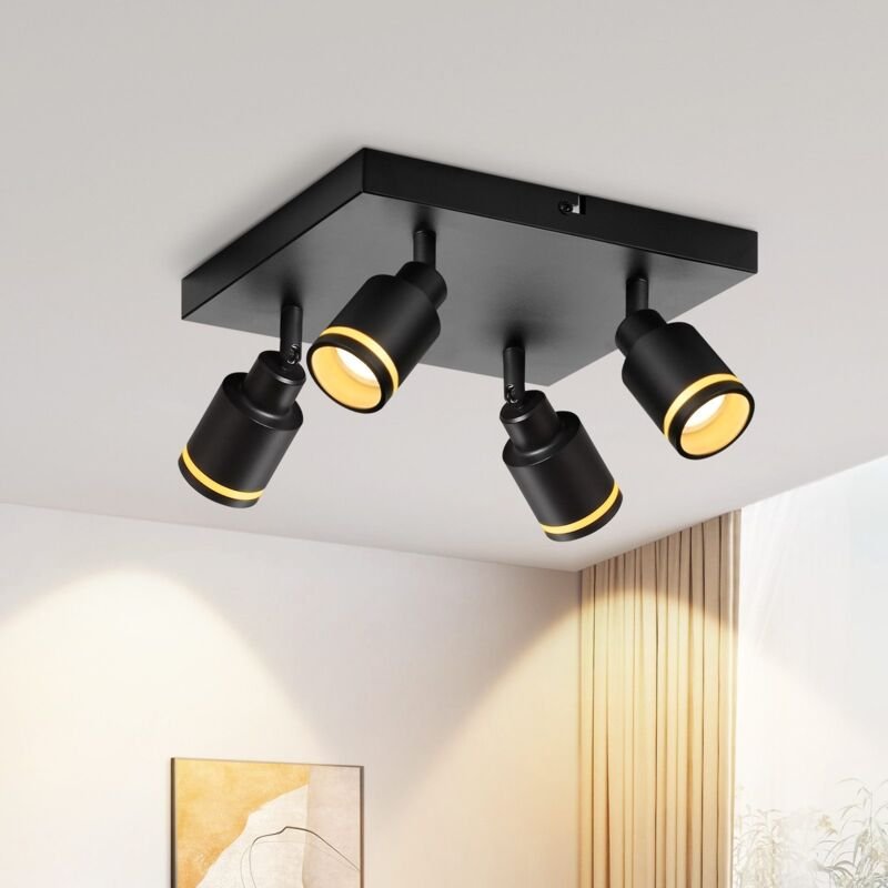Thumbnail - Deckenstrahler Modern Deckenleuchte 4 Flammig: Schwenkbar Deckenspots GU10 Deckenlampe Strahler Küchenlampe Eckig Metall...