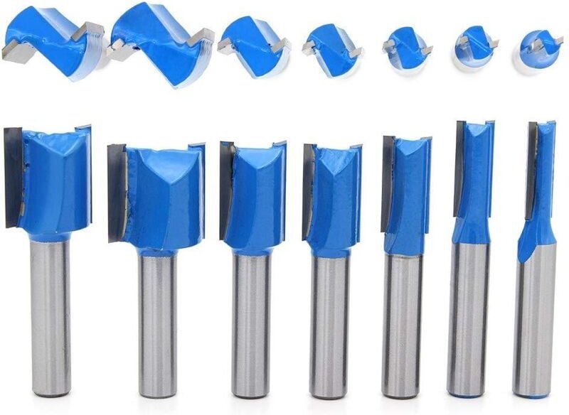Thumbnail - 7-teiliger gerader Fräser mit 8 mm Schaft, 6 mm, 8 mm, 10 mm, 12 mm, 14 mm, 18 mm, 20 mm Durchmesser, Fräser für die Hol...