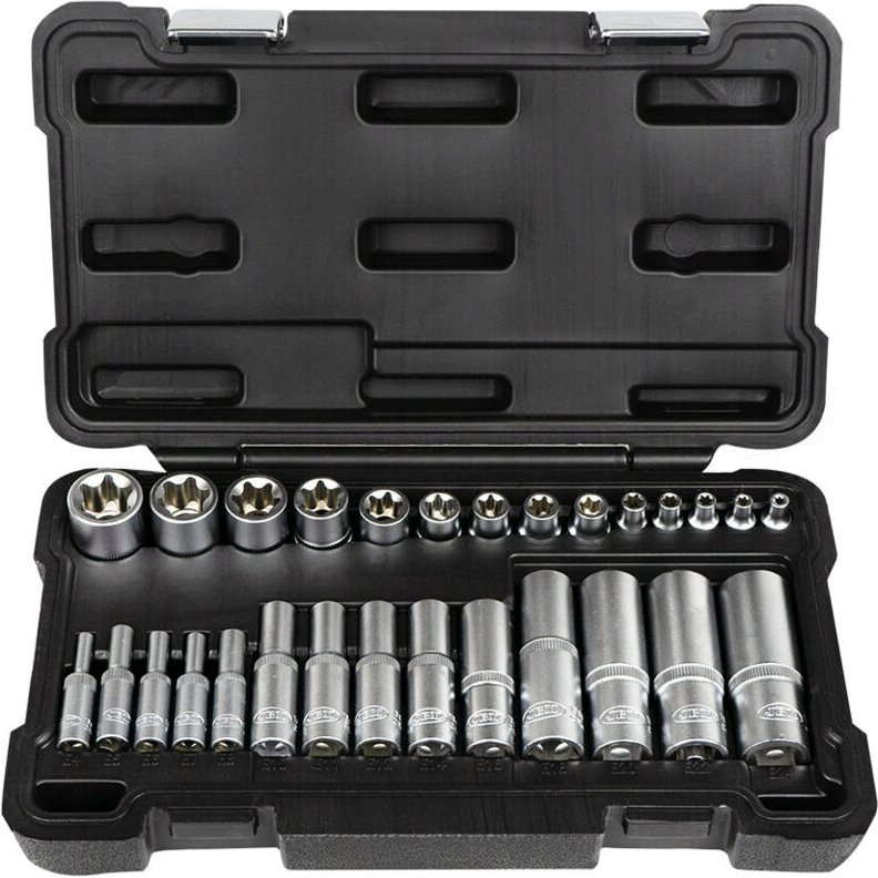 JBM54141 Satz mit 28 kurzen und langen 1/2", 1/4" und 3/8" verzinkten TORX-Steckschlüsseln