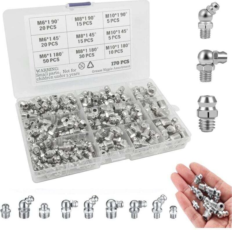 Vtizikl 170 Pièces Assortiment Graisseur, Graisseur a Visser, Graisseur pour Machine, M6 M8 M10 Embout de Graissage Fixa...