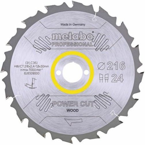 Sägeblatt power cut wood - professional, 216x2,4/1,8x30, Z24 wz 5° neg. (628009000) - Metabo