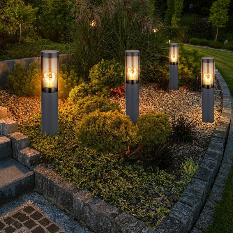 Wegeleuchte Pollerleuchte Außen Sockelleuchte Gartenlampen anthrazit, Standleuchte Balkon, Edelstahl rauchfarben, 1x E27...