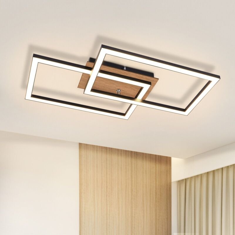 GBLY LED Deckenleuchte Modern Deckenlampe - Holz 3000K Warmweiß Schlafzimmerlampe Schwarz Rechteck Design 24W Küchenlamp...