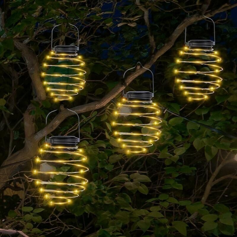 Solarleuchte, 4er-Pack Solar-Spiral-Hängelampen, Kunstlaternen aus Eisen, wasserdichte LED-Hängelampe für Garten, Terras...