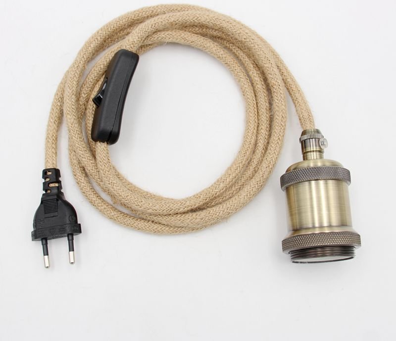 1,8 m langes Hanfseil-Kronleuchterkabel mit E27-Fassung, Schalter und Kabel für Glühbirnen, zum Selberbauen einer Pendel...
