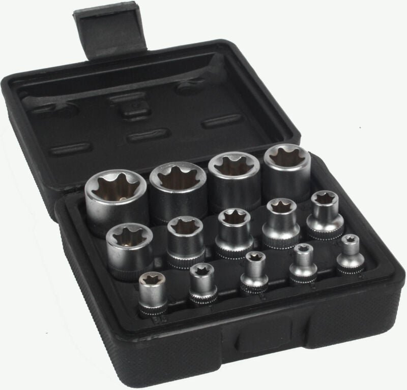 Torx-Steckschlüsselsatz 1/2"", 3/8"", 1/4"" E4-E24 14-tlg.