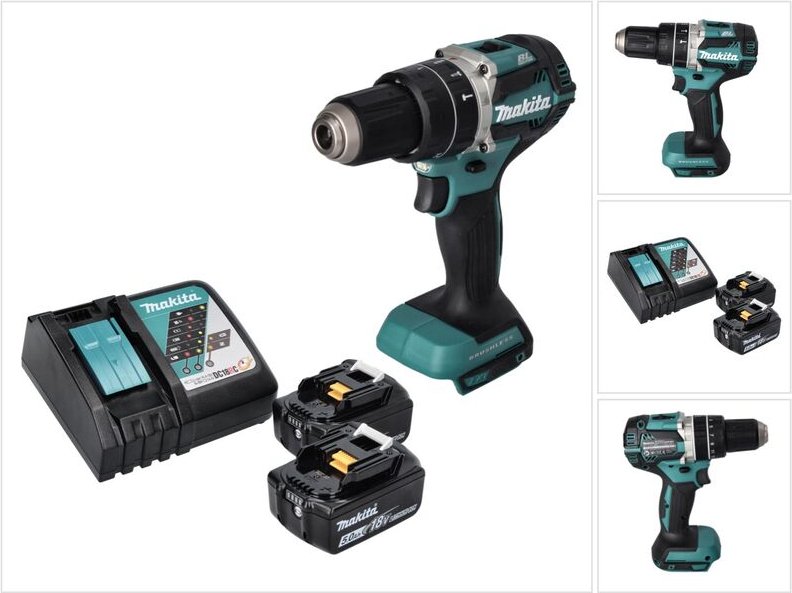 Makita DHP 484 RT Akku Schlagbohrschrauber 18 V 54 Nm Brushless + 2x Akku 5,0 Ah + Ladegerät