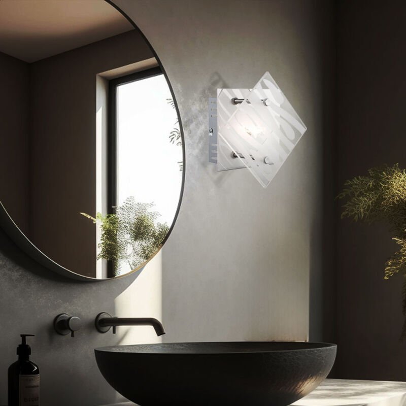 Wandleuchte Wohnzimmerlampe Glas Wandlampe Chrom Flurleuchte Wand, teilsatiniert, 1x G9, LxBxT 17x17x7,8 cm