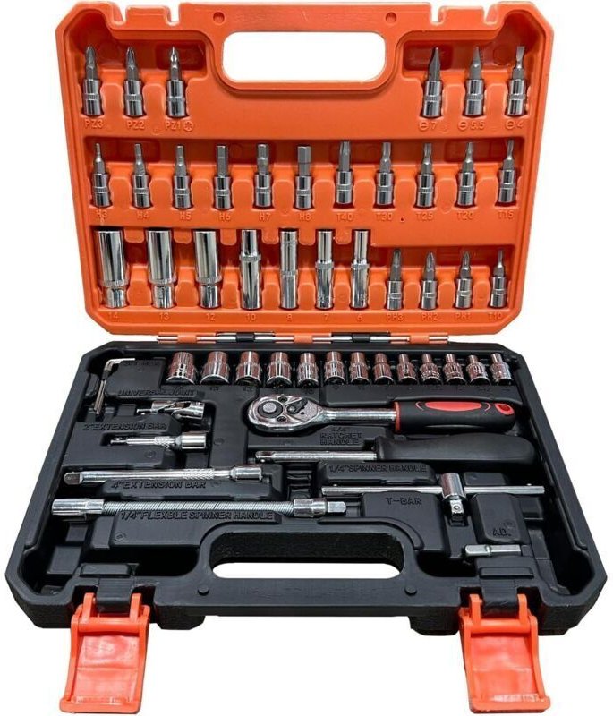 Kfz-Reparaturset inklusive umkehrbarer Ratschenschlüssel, drehbarem Griff und Verlängerungsstangen – Aufbewahrungskoffer...